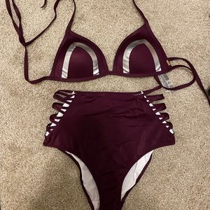 VS Pink high waisted maroon bathing suit